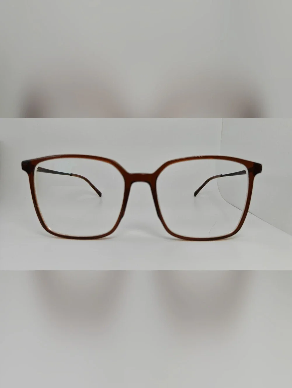 Easton. Square Translucent Brown Frame.  Minimalist. Gold Stripe On Temples.